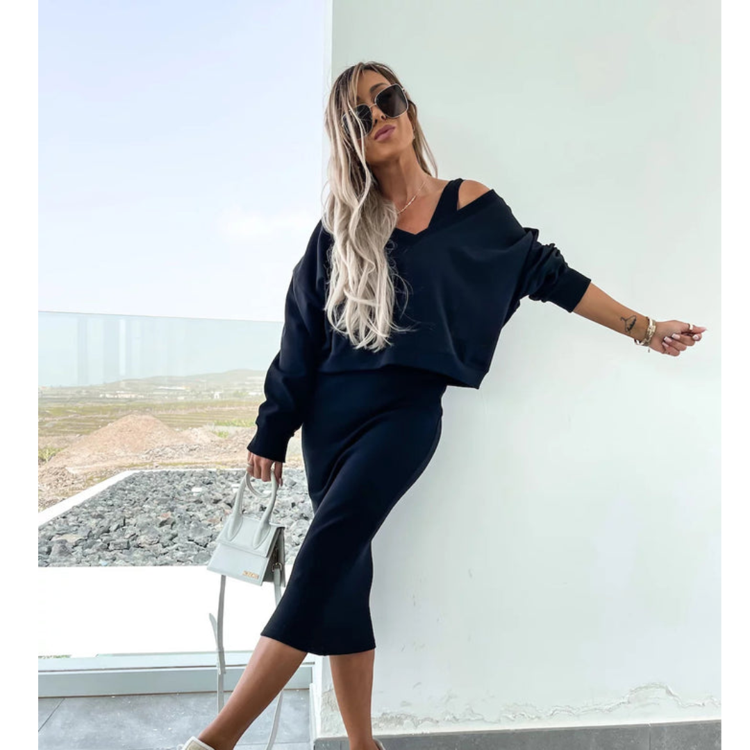 Senna | Zestaw z topem cold-shoulder i spódnicą midi