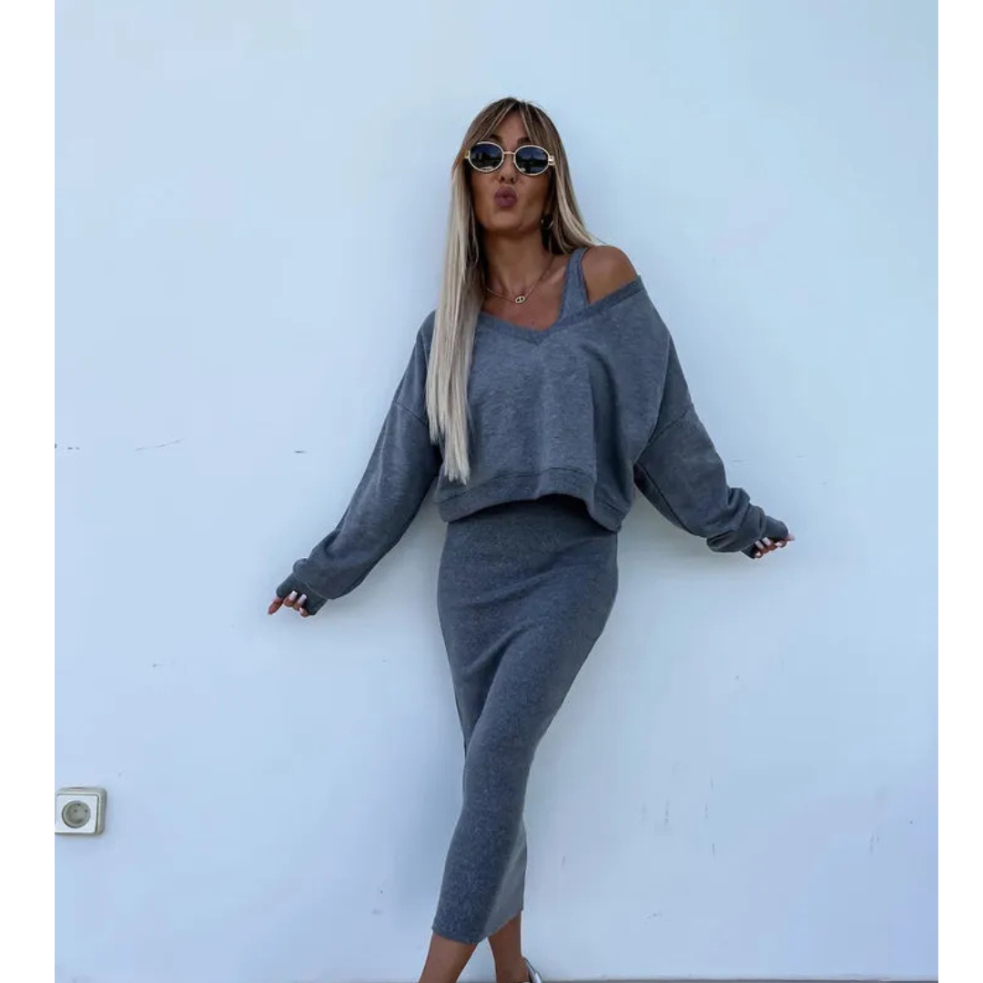 Senna | Zestaw z topem cold-shoulder i spódnicą midi