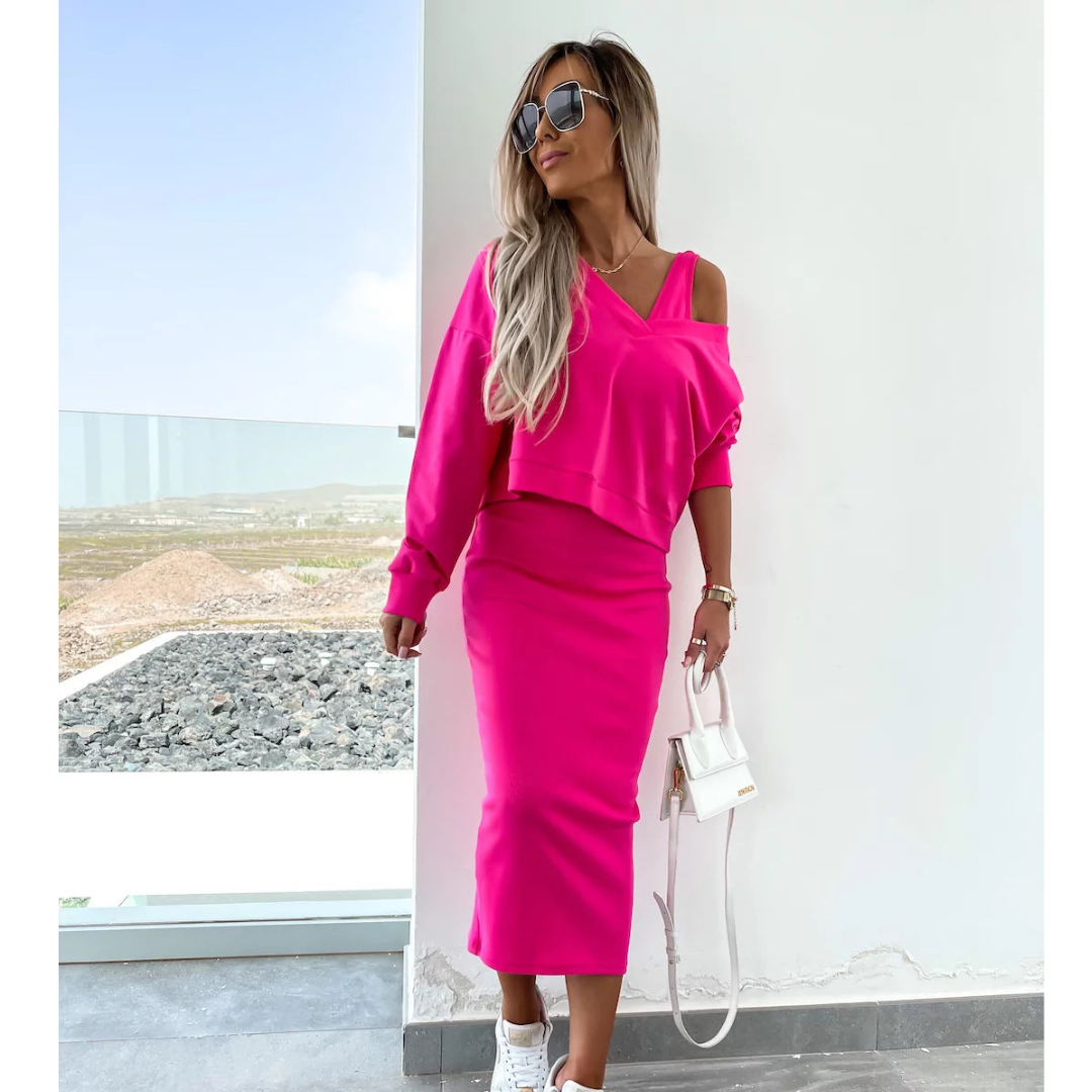 Senna | Zestaw z topem cold-shoulder i spódnicą midi