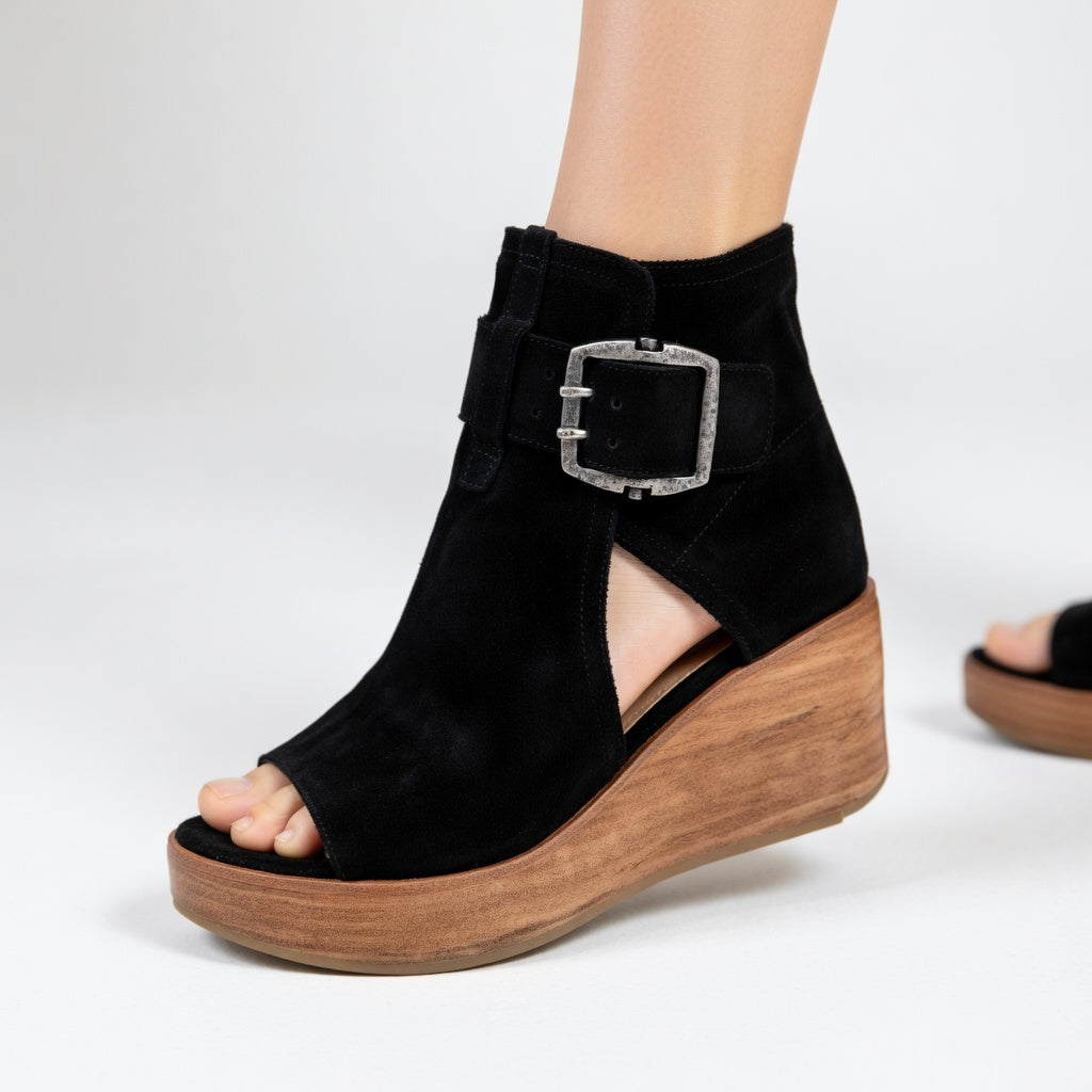 Natalia™ | Bottines kompensowane otwarte w nowoczesnym stylu