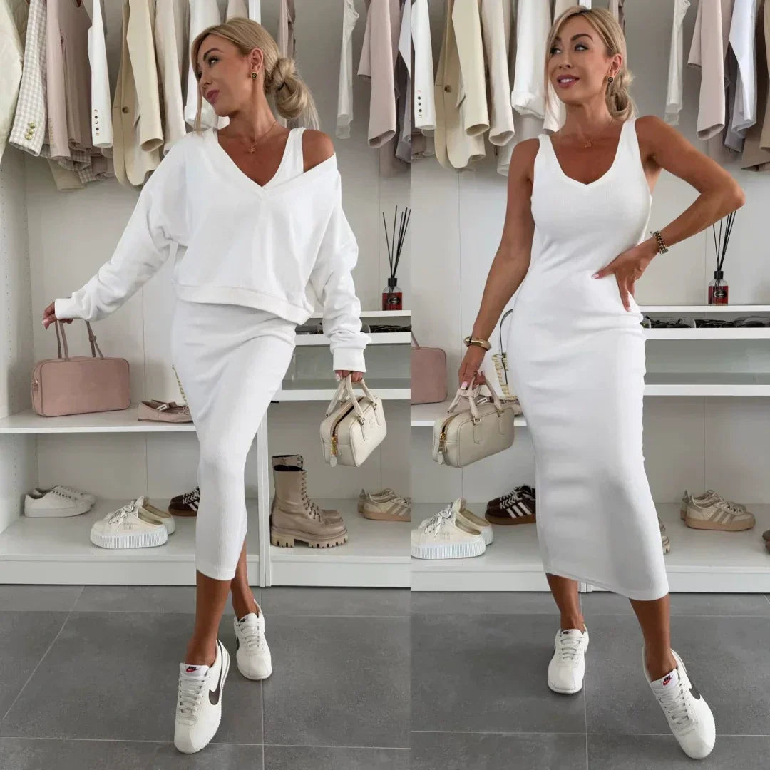 Senna | Zestaw z topem cold-shoulder i spódnicą midi