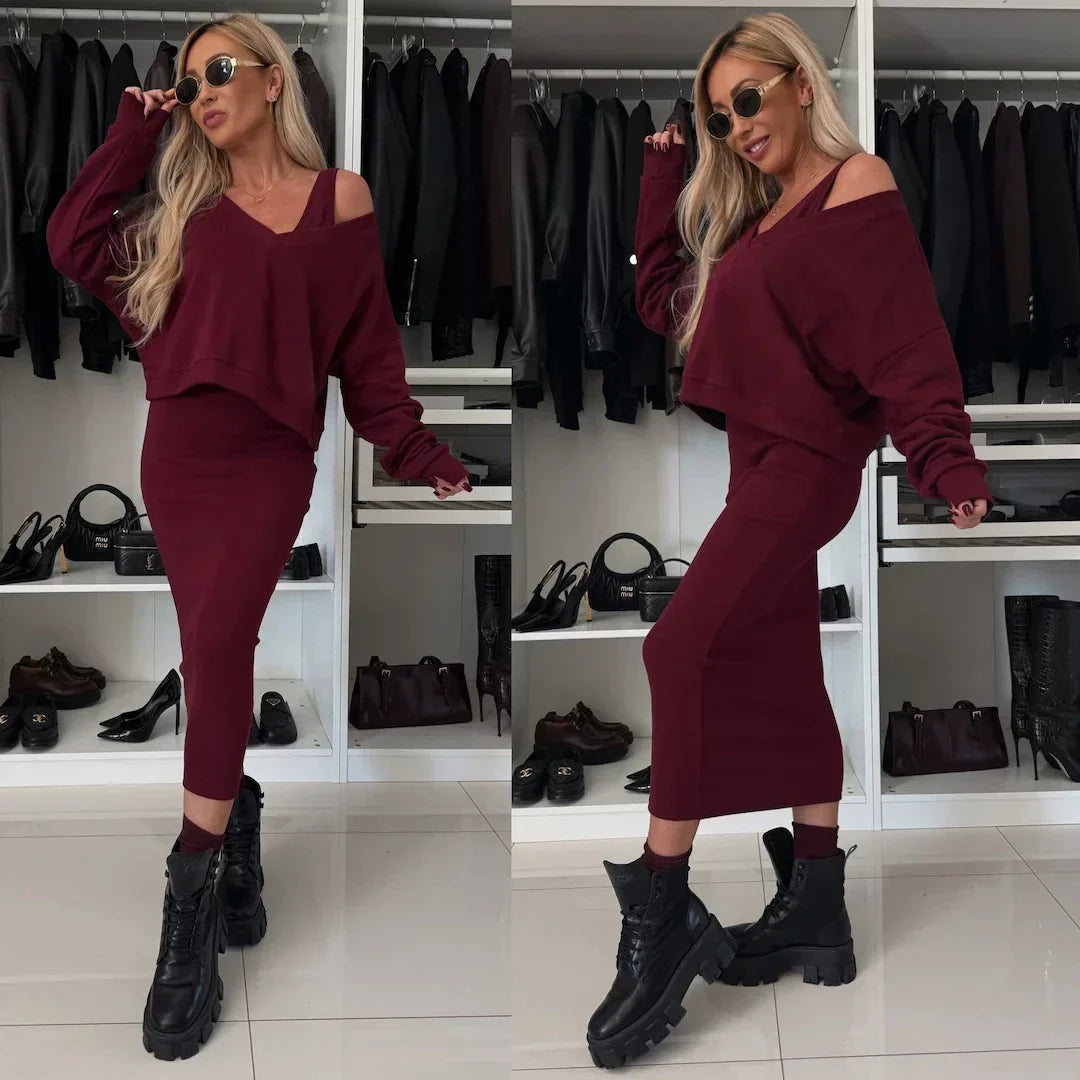 Senna | Zestaw z topem cold-shoulder i spódnicą midi