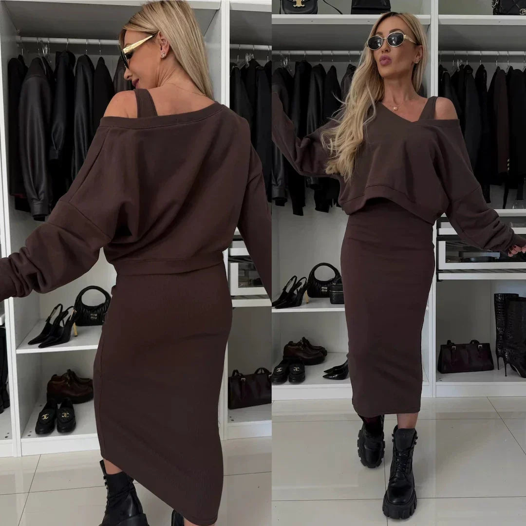 Senna | Zestaw z topem cold-shoulder i spódnicą midi