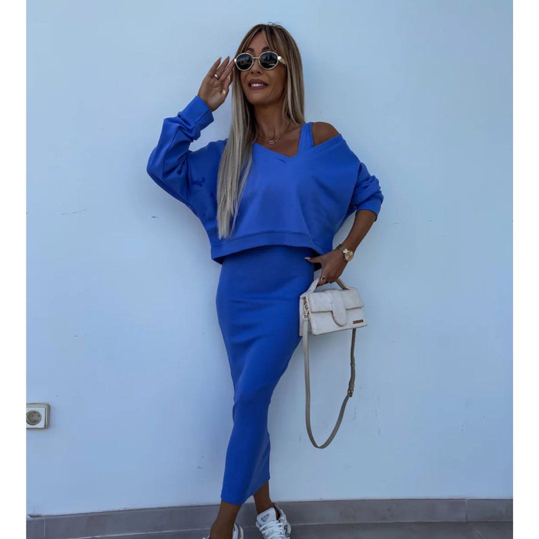 Senna | Zestaw z topem cold-shoulder i spódnicą midi